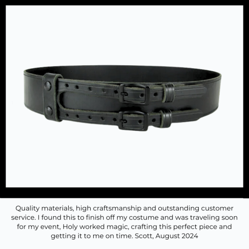 Double Buckle Kilt Belt, Black Leather, Black Hardware