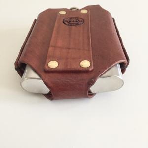 Brown Hip Flask Holder for Belt with Brass Snap Closure