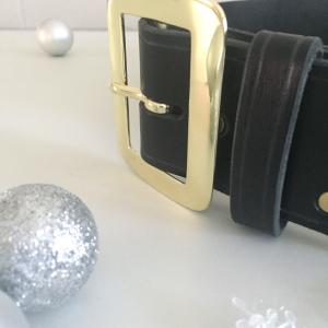 Santa Belt Pirate Belt Kilt Belt Black Leather Belt with Brass Buckle Right Side