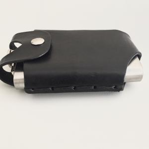 Black Hip Flask Holder for Belt with Nickel Snap Closure