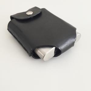 Black Hip Flask Holder for Belt with Nickel Snap Closure