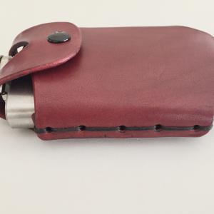 Red Hip Flask Holder for Belt with Black Snap Closure