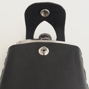 Black Hip Flask Holder for Belt with Nickel Snap Closure