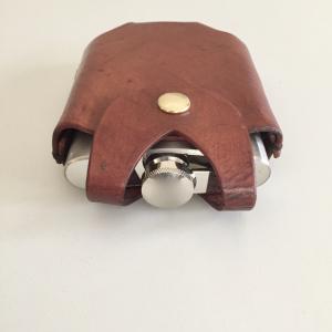 Brown Hip Flask Holder for Belt with Brass Snap Closure
