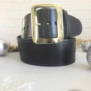 Santa Belt Pirate Belt Kilt Belt Black Leather Belt with Brass Buckle Back View