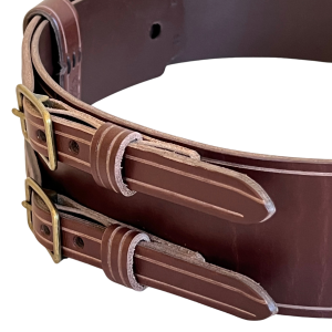 Chocolate Brown Double Buckle Kilt Belt Front Right Detail View