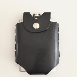Black Hip Flask Holder for Belt with Nickel Snap Closure
