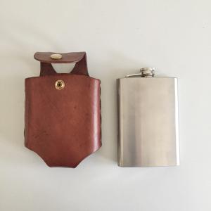 Brown Hip Flask Holder for Belt with Brass Snap Closure