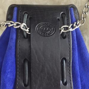 Back View with Sporran Chain - Blue Suede and Black Leather Rob Roy Style Sporra