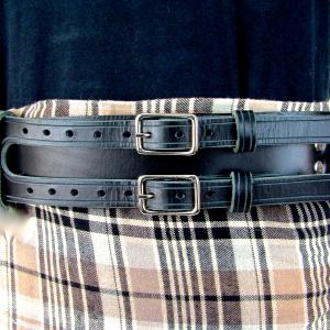 Kilt Belt Double Buckle Belt Black Leather Storage Loop D Ring Combo Belt