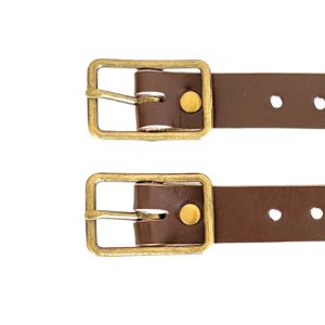 Kilt Buckle Strap Extenders for Tight Kilts, Dark Brown Leather, Various Widths, Antique Brass