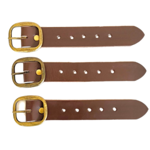 Kilt Buckle Strap Extenders for Tight Kilts, Dark Brown Leather, Various Widths, Antique Brass