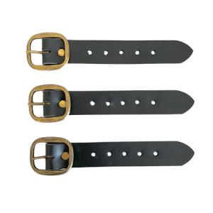 Kilt Buckle Strap Extenders for Tight Kilts, Black Leather, Various Widths, Antique Brass