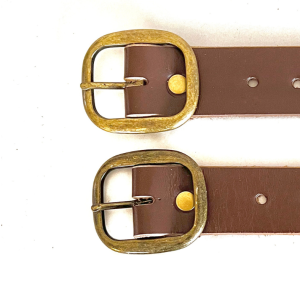 Kilt Buckle Strap Extenders for Tight Kilts, Dark Brown Leather, Various Widths, Antique Brass