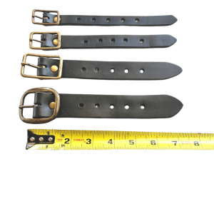Kilt Buckle Strap Extenders for Tight Kilts, Black Leather, Various Widths, Antique Brass