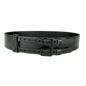 Double Buckle Kilt Belt, Black Leather