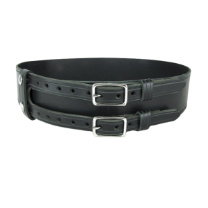 Double Buckle Kilt Belt, Black Leather