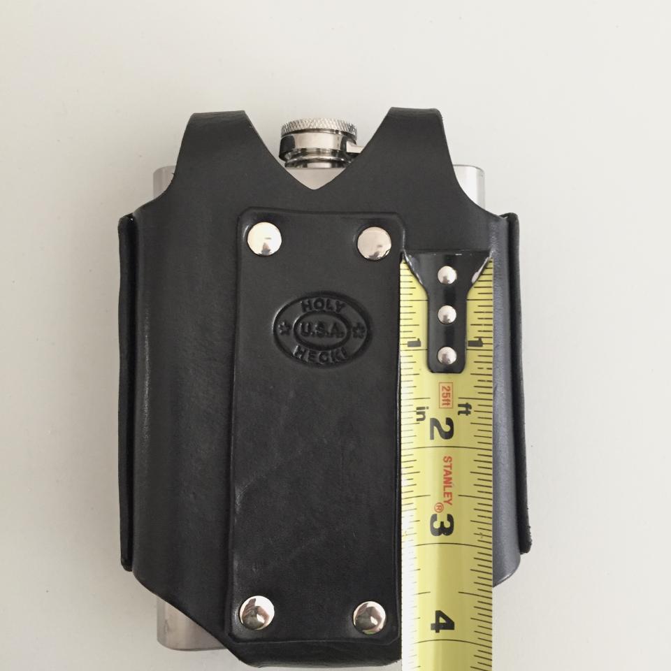 Black Hip Flask Holder for Belt with Nickel Snap Closure