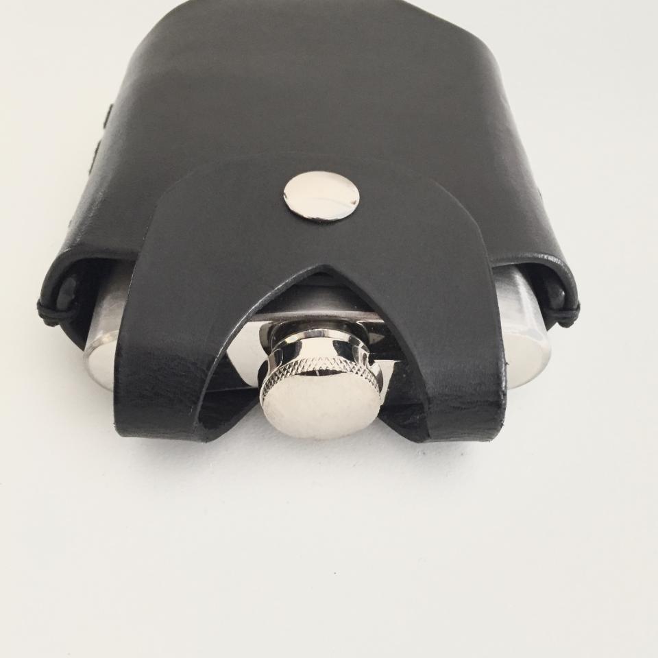 Black Hip Flask Holder for Belt with Nickel Snap Closure