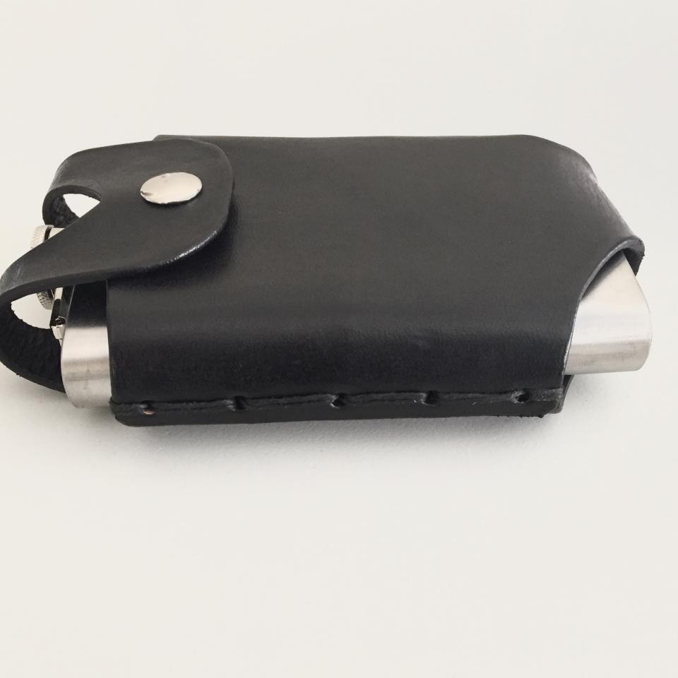 Black Hip Flask Holder for Belt with Nickel Snap Closure