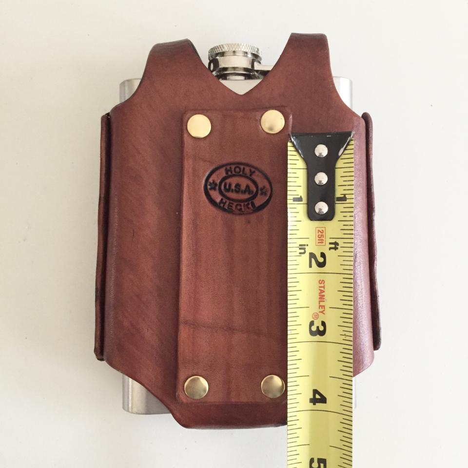 Brown Hip Flask Holder for Belt with Brass Snap Closure