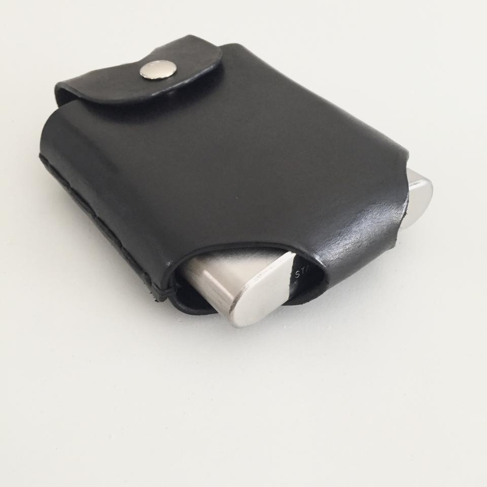 Black Hip Flask Holder for Belt with Nickel Snap Closure