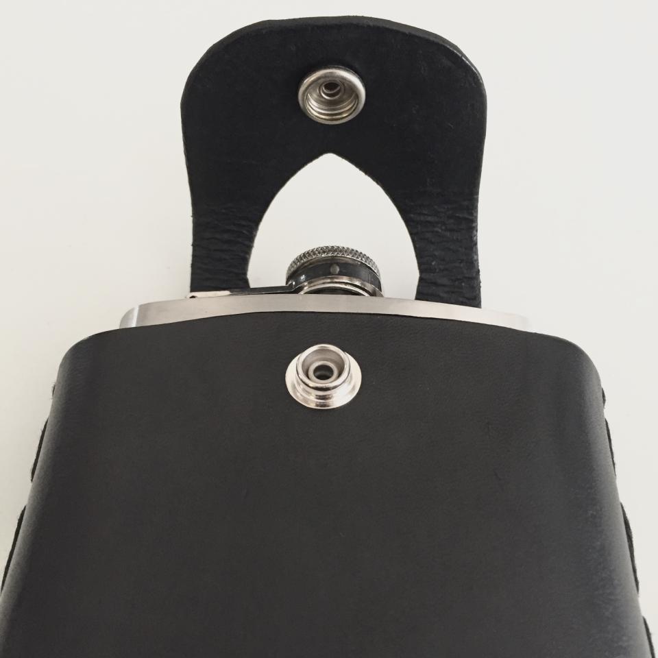 Black Hip Flask Holder for Belt with Nickel Snap Closure