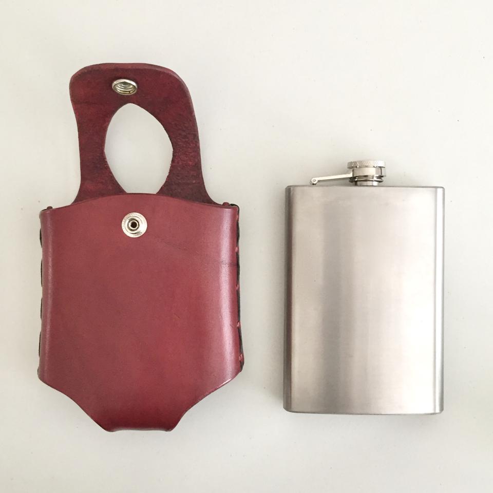 Red Hip Flask Holder for Belt with Black Snap Closure