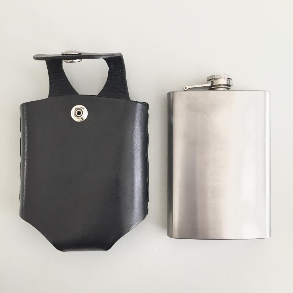 Black Hip Flask Holder for Belt with Nickel Snap Closure
