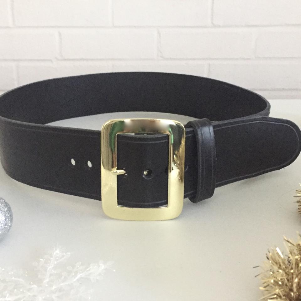 Santa Belt Pirate Belt Kilt Belt Black Leather Belt with Brass Buckle Left Side