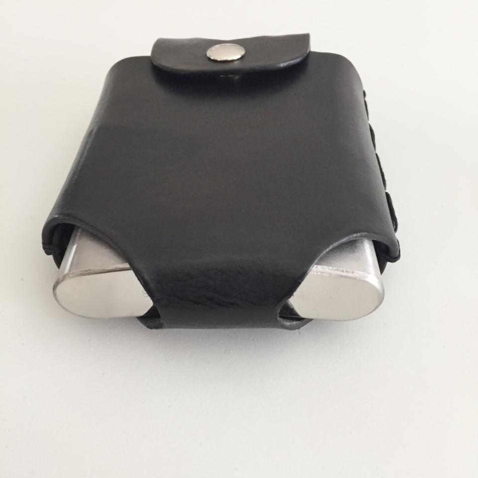 Black Hip Flask Holder for Belt with Nickel Snap Closure