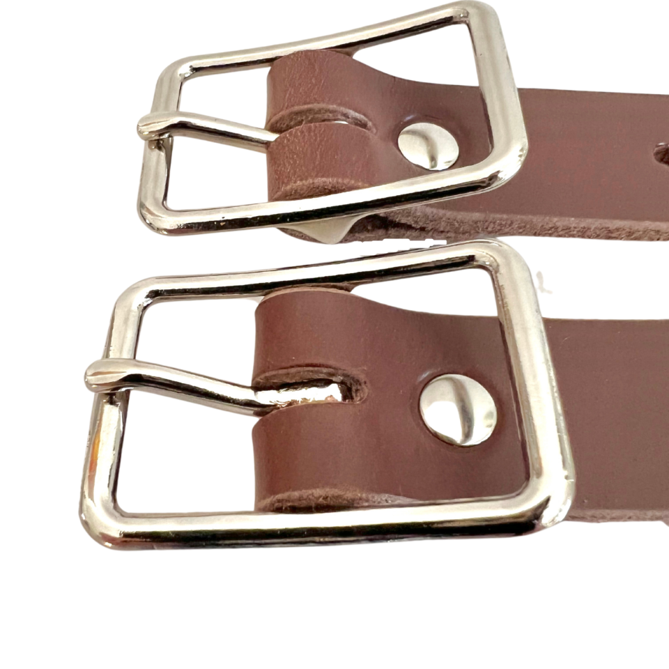 .75 inch 2 pc set dark brown buckle straps detail view