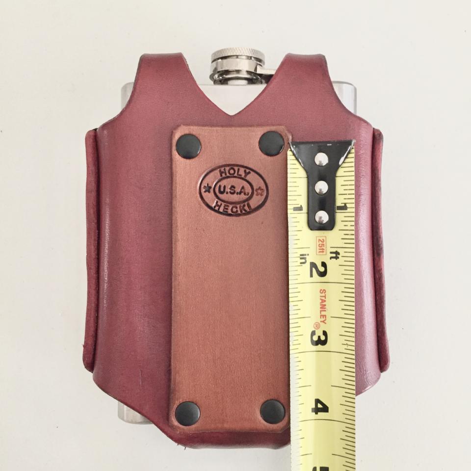 Red Hip Flask Holder for Belt with Black Snap Closure