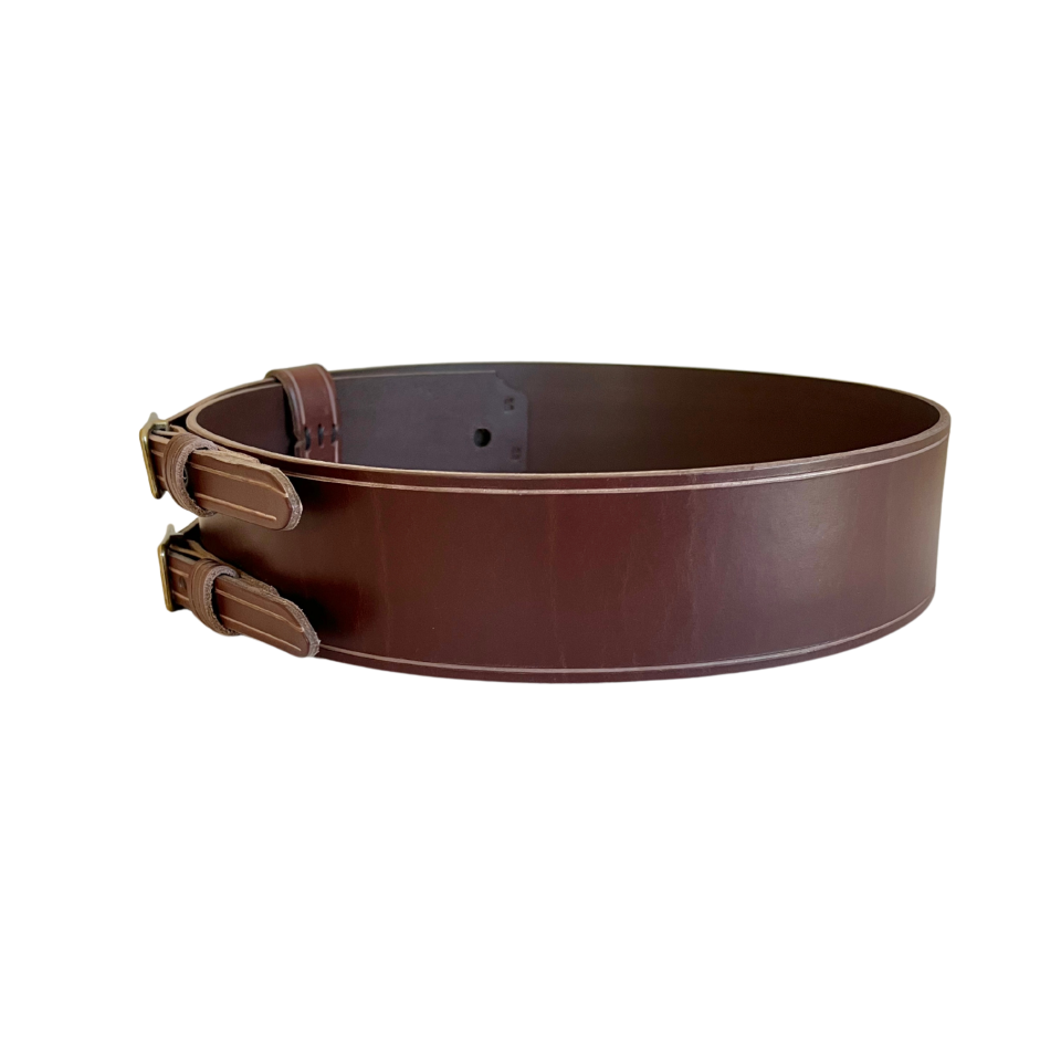 Chocolate Brown Double Buckle Kilt Belt Front Right View