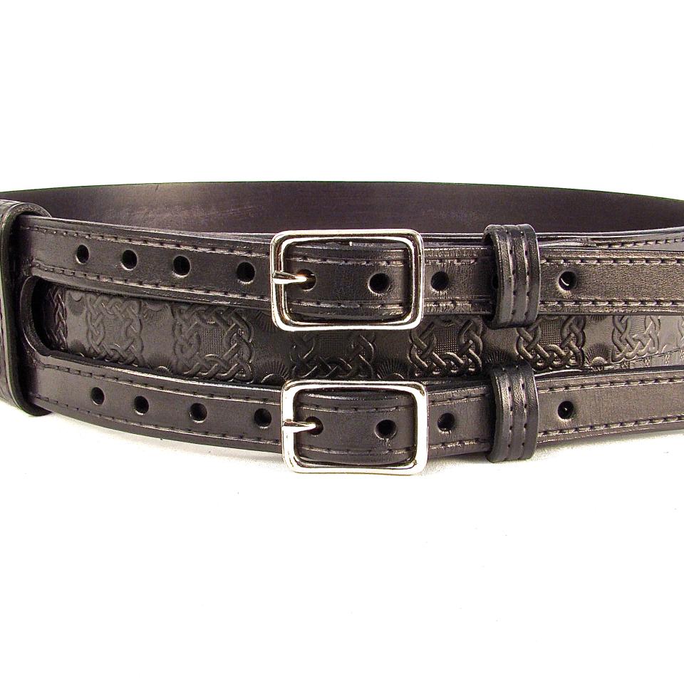 Kilt Belt Double Buckle Kilt Belt Black Celtic Knot Kilt Belt