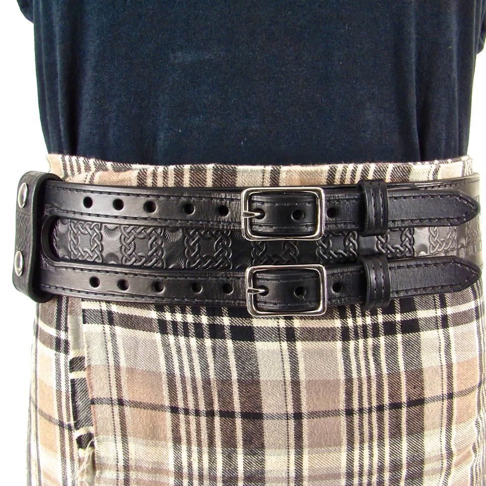 Kilt Belt Double Buckle Kilt Belt Black Celtic Knot Kilt Belt