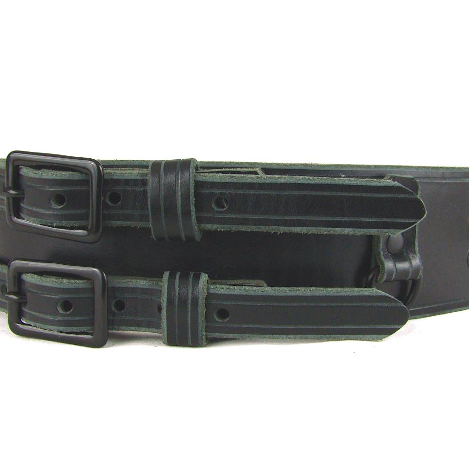 Kilt Belt Double Buckle Belt Black Leather Storage Loop D Ring Combo Belt