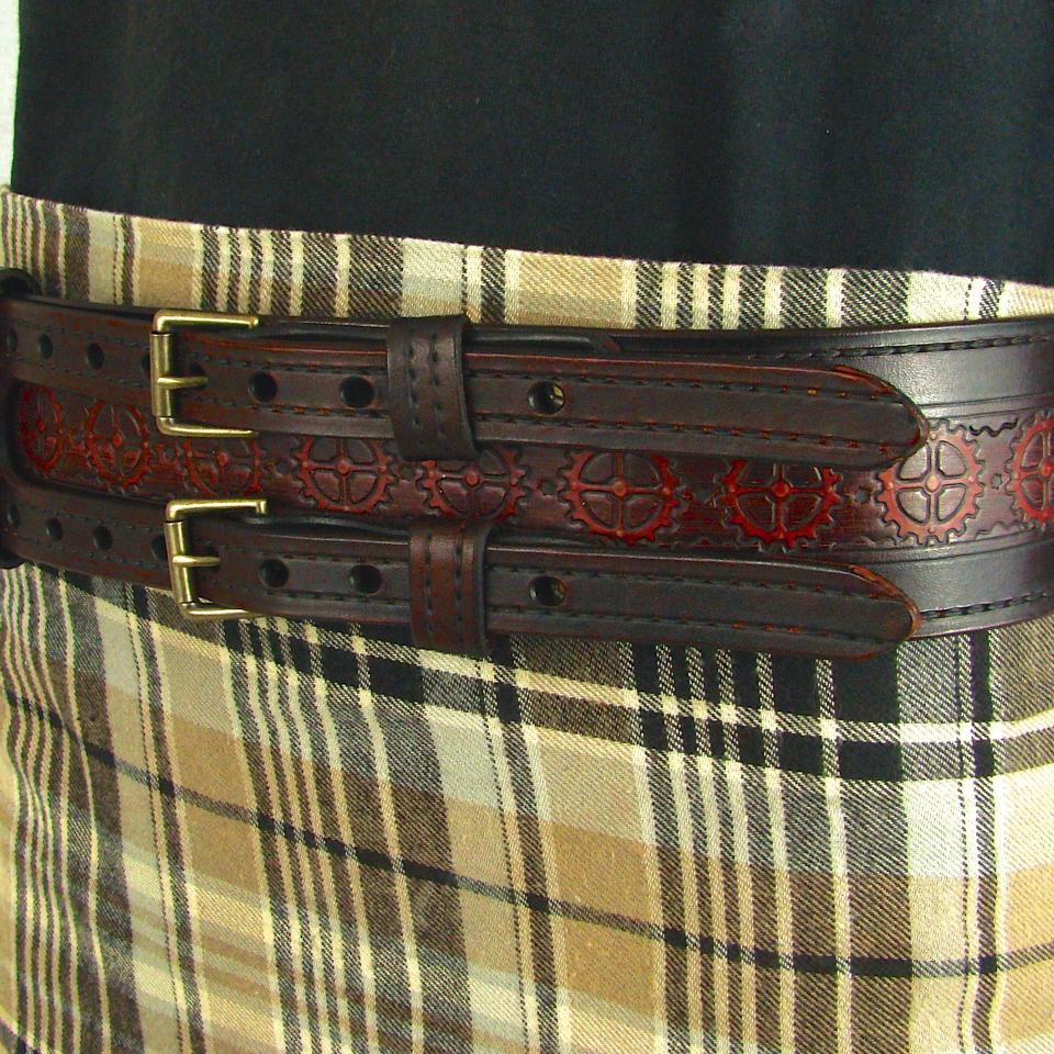 Kilt Belt Leather Double Buckle Kilt Belt Sprocket Belt Steampunk Kilt Belt