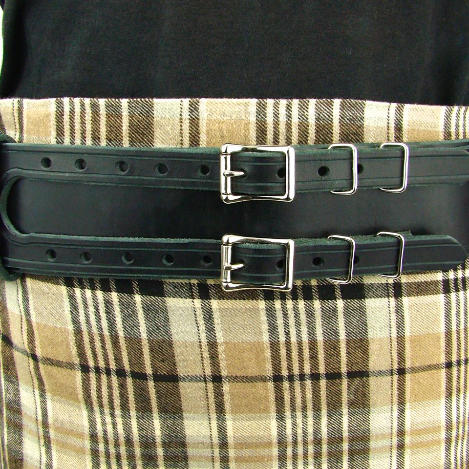 Kilt Belt Double Buckle Belt Black Leather Belt Basic Double Buckle Kilt Belt