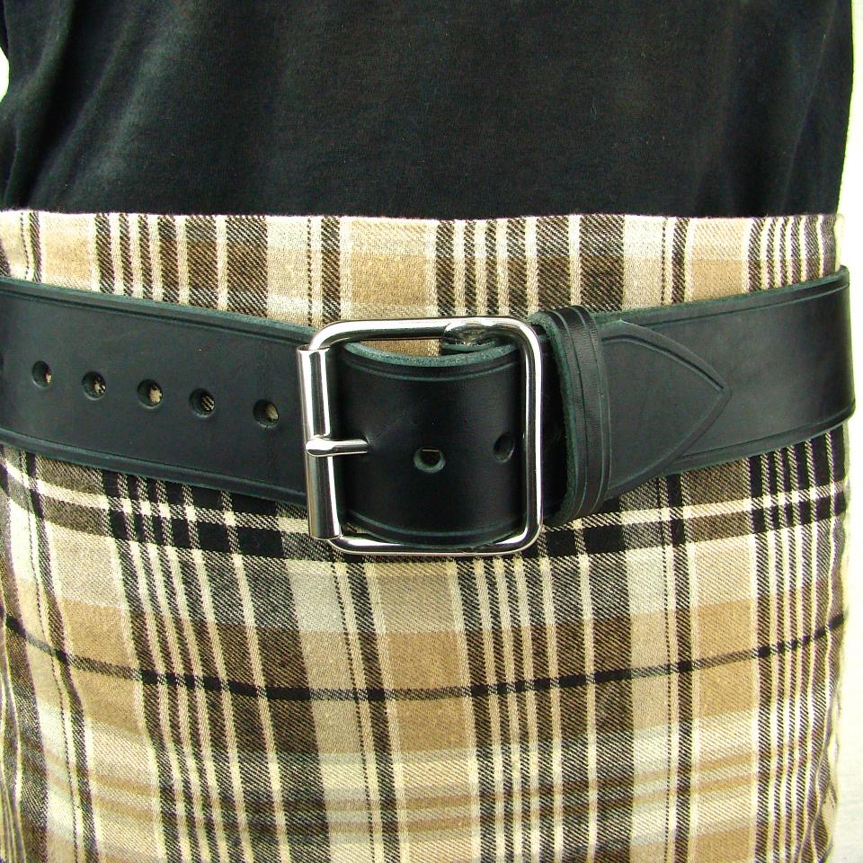 Belt Black Leather Belt Wide Belt Kilt Belt Double Bar Buckle