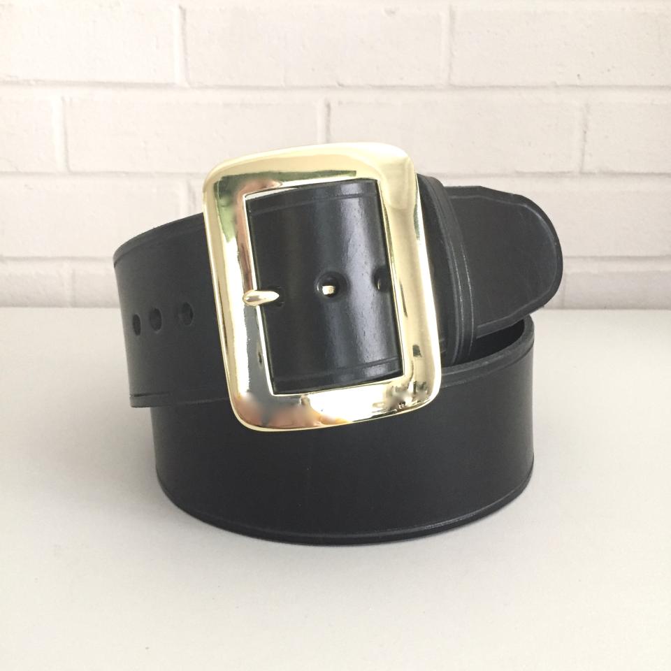Santa Belt Pirate Belt Kilt Belt Black Leather Belt with Brass Buckle Front View
