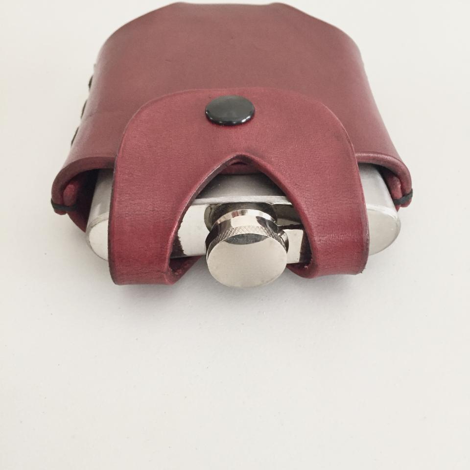 Red Hip Flask Holder for Belt with Black Snap Closure