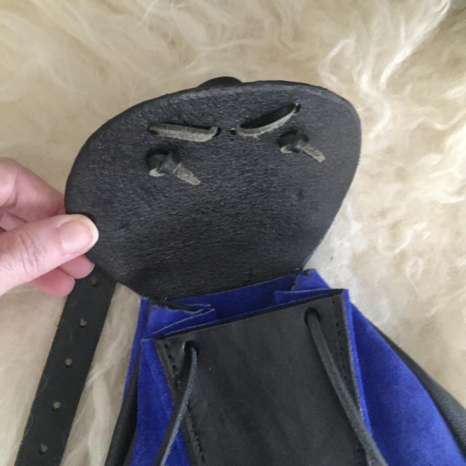 Open Flap View of Blue Suede and Black Leather Rob Roy Style Sporran