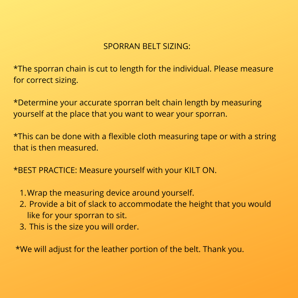 Sporran Belt Sizing Instructions