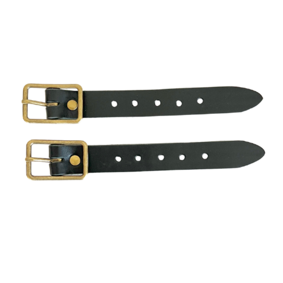 Kilt Buckle Strap Extenders for Tight Kilts, Black Leather, Various Widths, Antique Brass