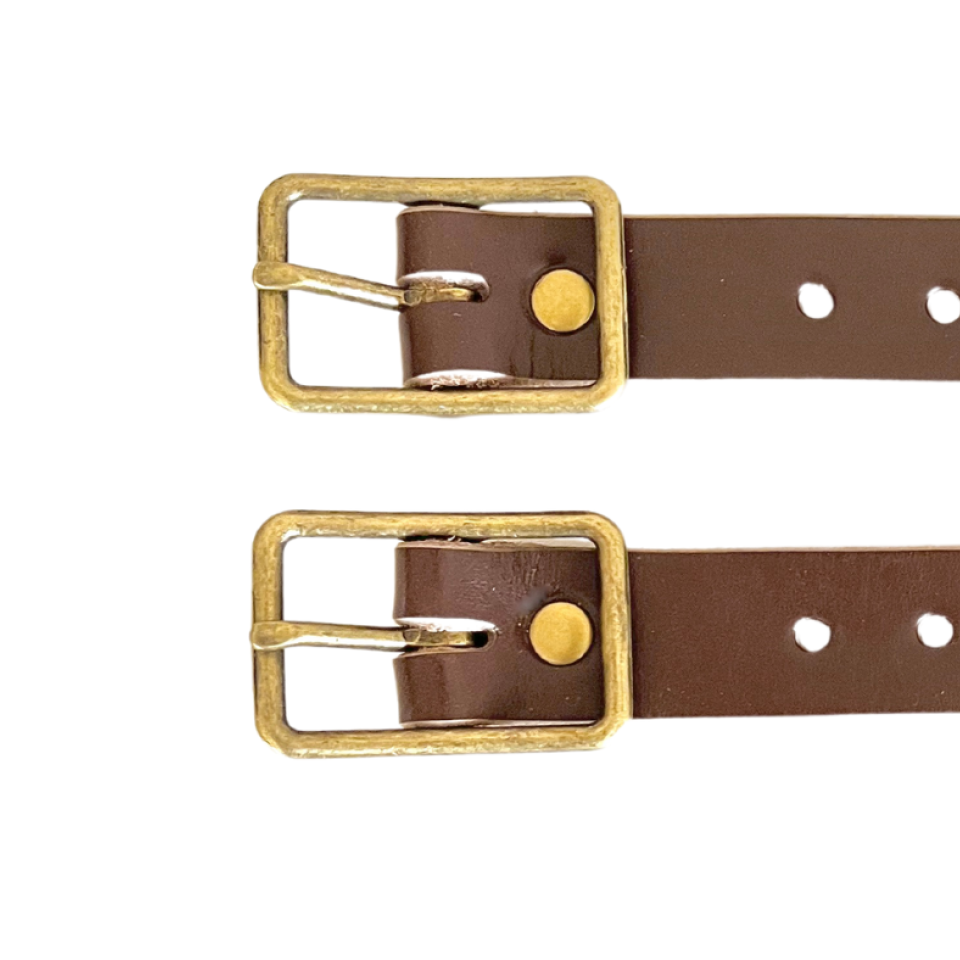 Kilt Buckle Strap Extenders for Tight Kilts, Dark Brown Leather, Various Widths, Antique Brass