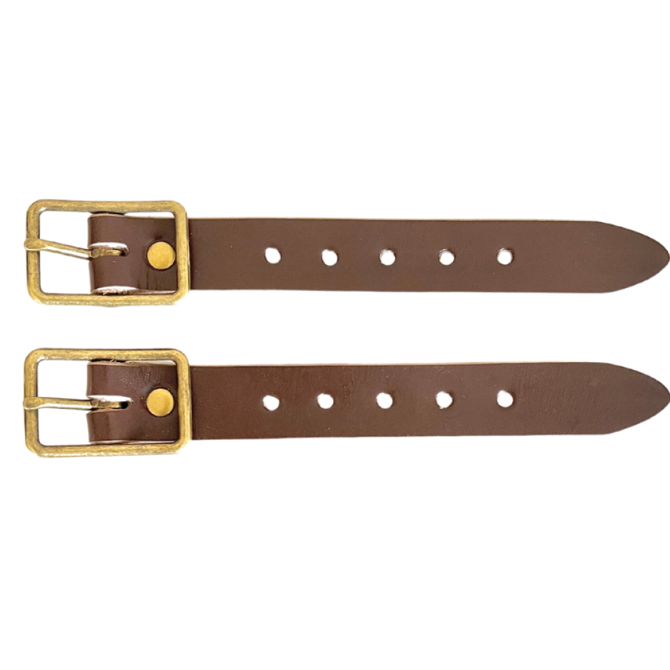 Kilt Buckle Strap Extenders for Tight Kilts, Dark Brown Leather, Various Widths, Antique Brass