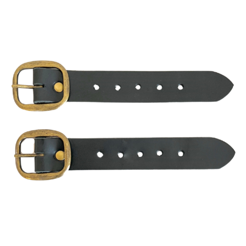 Kilt Buckle Strap Extenders for Tight Kilts, Black Leather, Various Widths, Antique Brass