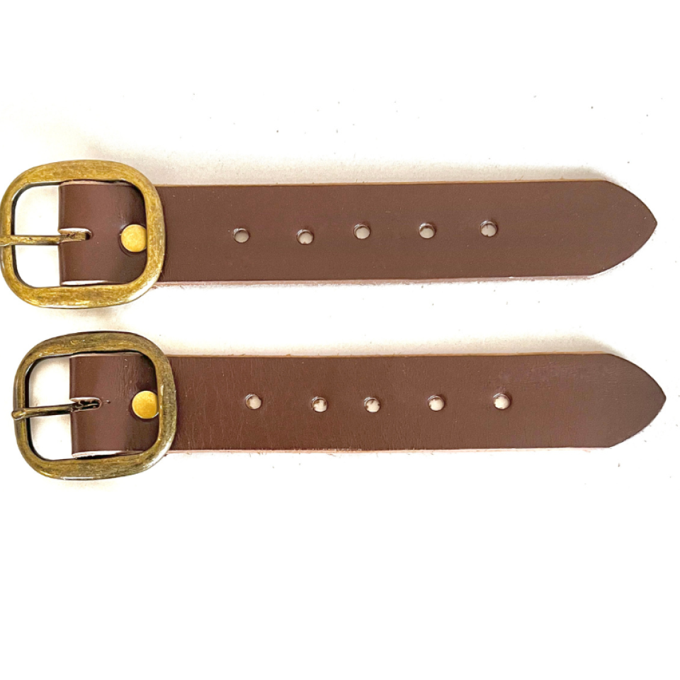 Kilt Buckle Strap Extenders for Tight Kilts, Dark Brown Leather, Various Widths, Antique Brass