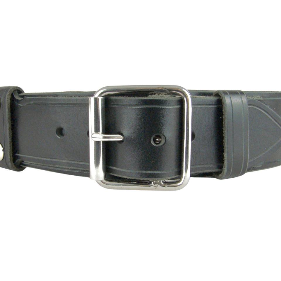 Kilt Belt, Double Bar Roll Buckle, Black Leather